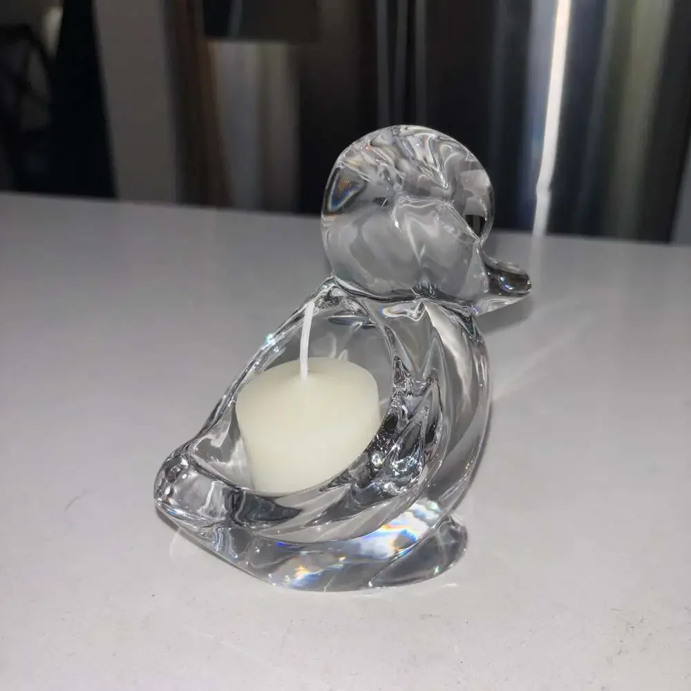 Vintage Vannes Le Chatel Clear Crystal Duck Paperweight Candle Holder France